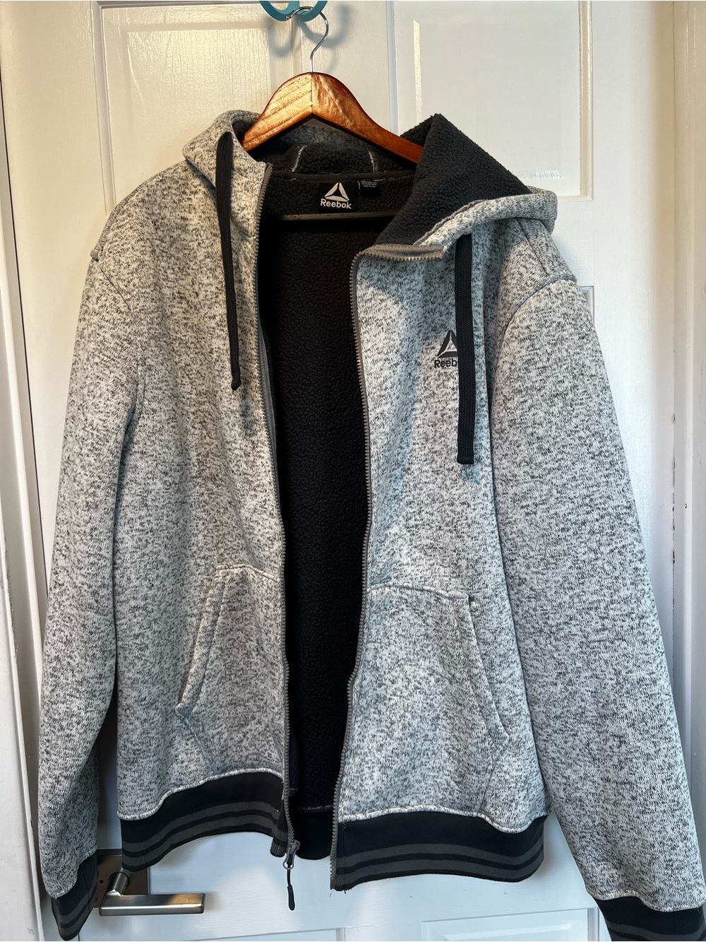 Reebok Men's Grey Heather Fleece-Lined Zip Hoodie Jacket